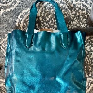Coach Large Derby Metallic Teal Tote